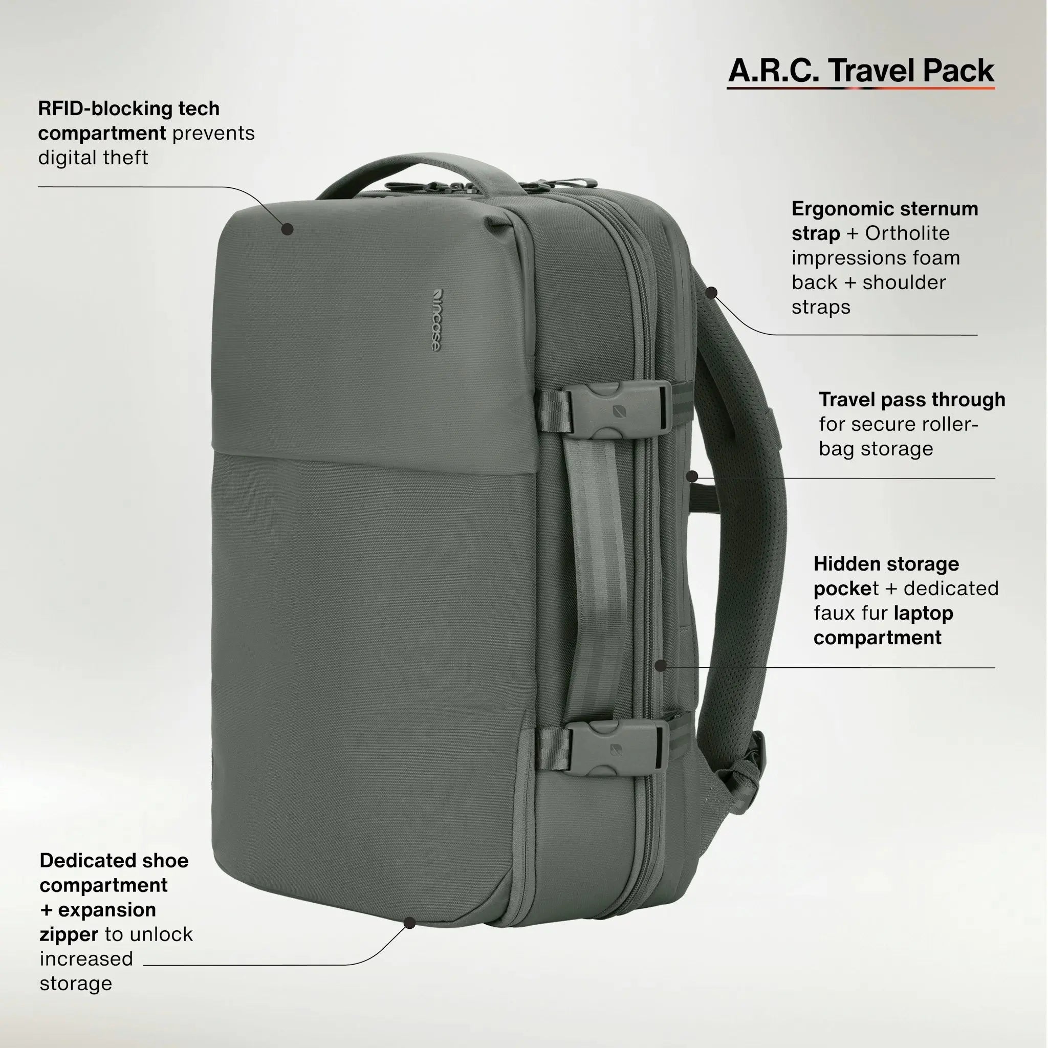 A.R.C. Travel Pack With ReSpun 100% Recycled Polyester 38L - Smoked Ivy