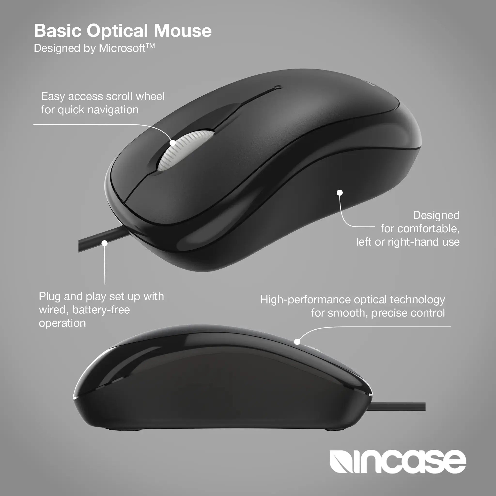 Wired USB-A Basic Optical Mouse Incase-Microsoft