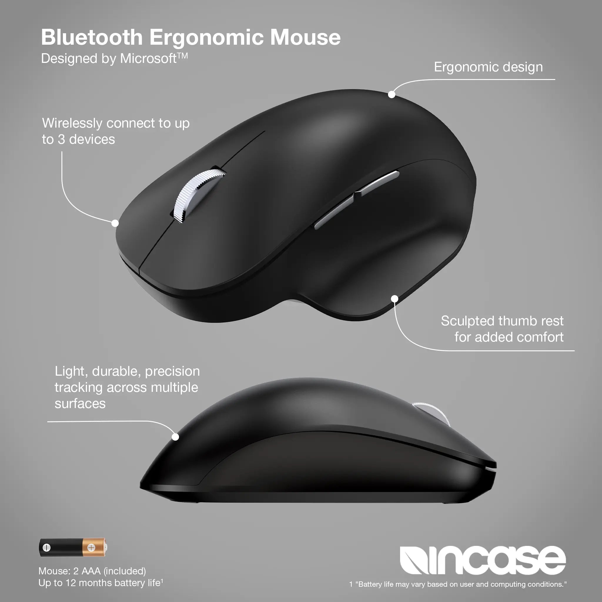 Bluetooth Ergonomic Mouse (EU/UK) Incase